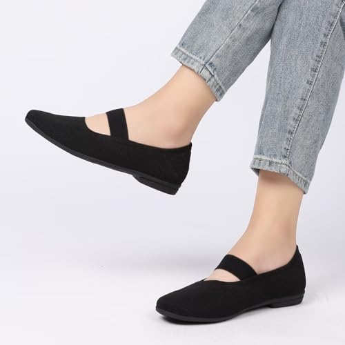 Women’s Flats Shoes Knit Mary Jane Ballet Flat Comfort Walking Dressy Work Office Ballerina Slip-on Shoes with Strap4