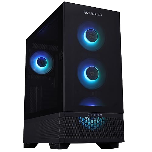 Image of ZEBRONICS TITAN Full-Tower Premium Gaming Cabinet, ATX, 4 x ARGB Fan, LED Control Switch, Window Tempered Glass Panel, Type C, USB 3.0, 360mm Front /Top AIO Cooler support with Top & Bottom Dust Filter
