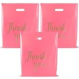 ZORRITA 100 Pack Thank You Bags for Small Business, 15 x 18 Inch Plastic Merchandise Bags Extra Thick Retail Shopping Bags with Handle Goodie Bags for Boutique Gift Packaging Wholesale (Pink)