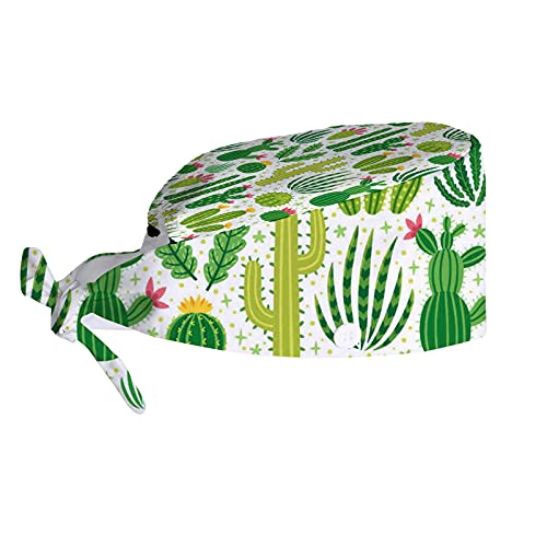 Women Working Cap with Button Sweatband, Green Cacti Bright Cactus, Adjustable Work Hats, Head Skull Hats Cap, One Size