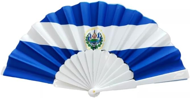 8 Inches Folding Fabric Hand Fans, Patriotic Country Flag Design for Independence Parade, Pride Party, Souvenir Gifts-12 Pack (El Salvador)