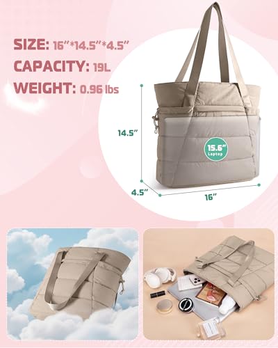 Image of Smasrob Puffer Tote Bag for Women, Lightweight Tote with Laptop Sleeve