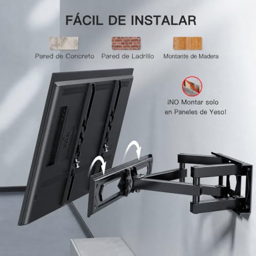 Miniatura 7 de Perlesmith Soporte Tv Pared Articulado Inclinable Y Giratorio Soporte Tv Para 26-65 Pulgadas Pantallas Max Vesa 400x400mm, Para Soportar 45kg