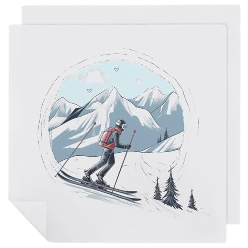 Servilletas de tela temática skiing 2 piezas miniatura 1