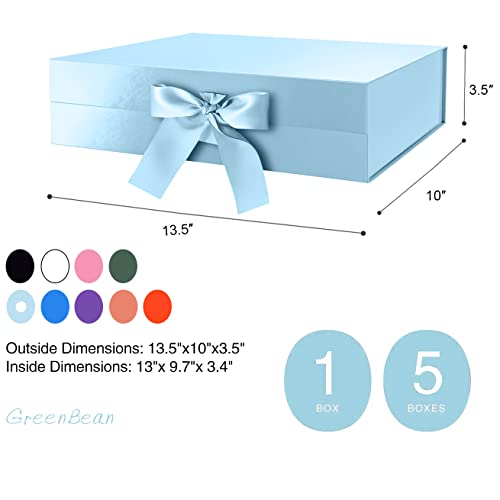 Green Bean Large Gift Box With Ribbon 13X9.7X3.4 Inches, Baby Blue Gift Box With Lid Large, Bridesmaid Proposal Box, Luxury, For Present (Glossy Baby Blue) #TOP5