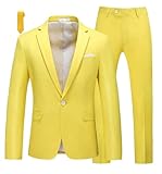 MOGU Men's Slim Fit 2-Piece Tuxedo Suit One-Button Jacket & Pants Set for Wedding, Prom, and Formal Events US Size Blazer 44/Pants 40 Lemon
