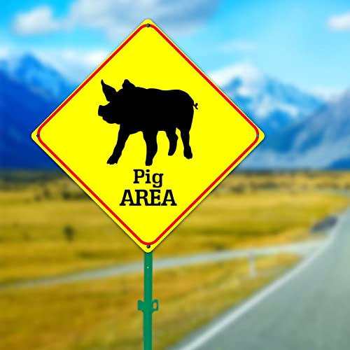 Panneau mural en métal cochon rétro jaune losange 38cm