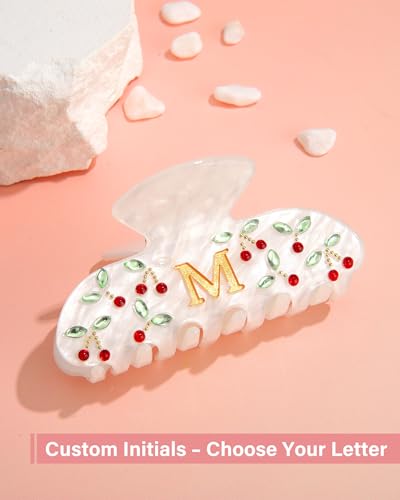 Image of AWAYTR Initial Hair Clips for Women Durable Monogram Claw Clips, Sparkling Rhinestone Cherry Letter Claw Clip Hair Accessories, Birthday Bridesmaid Gift (M)