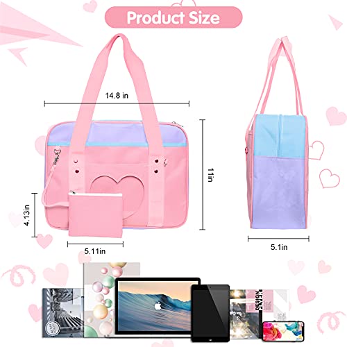 Japanese School Bag,Ita Bag Heart Shape Kawaii Bag With Purse Anime Handbag Shoulder Bag For Girls & Women (Pink+Purple) #TOP2