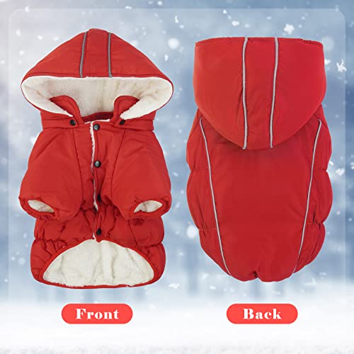 Lelepet Warm Dog Fleece Hoodie, Windproof Dog Winter Jacket, Reflective Dog Coat For Cold Weather, Thick Fleece Padded Dog Winter Clothes Vest For Small Medium Dogs, Detachable Hood & Leash Hole #TOP1