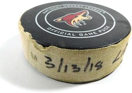 2018 Arizona Coyotes vs. Los Angeles Kings Game Used Puck 3-13-18 AA0031596 - NHL Unsigned Game Used Pucks