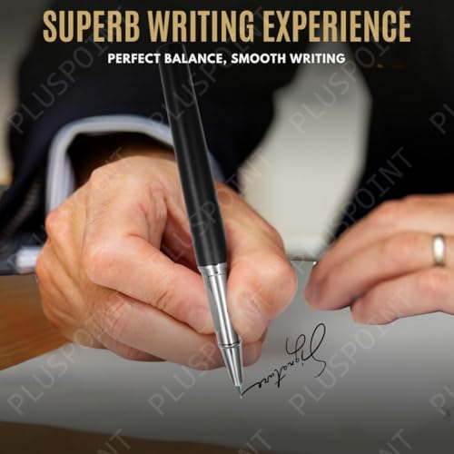 Image of PLUSPOINT Stainless Steel Fountain Pen Stunning Luxury Pen with Metalic Black Finish, Iridium Nib, Pen Gift for Men & Women, Professional, Executive Office, Nice Designer Pens for kids