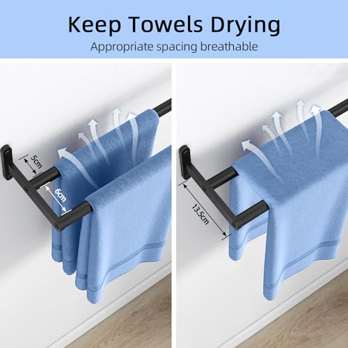 YUMORE Double Towel Rail Wall Mounted 60CM Bathroom Towels Holder Stainless Steel Dual Rod Long Bath Sheet Bar Rack for Bathroom Toilet Kitchen Black - Image 2