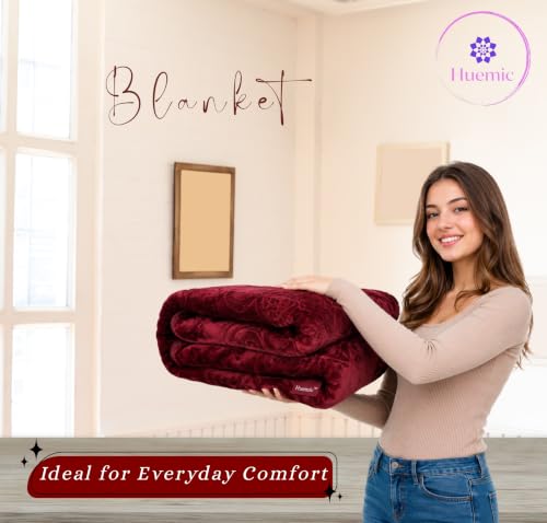 Image of Maroon Double Bed Blanket 500 TC Super Soft Premium Microfiber Blanket, 87 x 85 Inches, Warm & Lightweight Winter Blanket, Soft Cozy AC Blanket, All Season Bed Blanket for Home & Travel