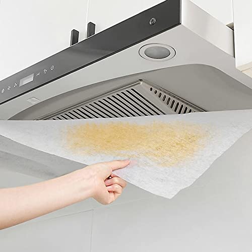 Elesunory 2 Rolls Range Hood Filters, Nonwoven Fabric Range Hood Replacement Filter with Adhesive Strips and Magnetic Block, Anti Oil Filter Paper for Kitchen(10 m Per Roll, White)