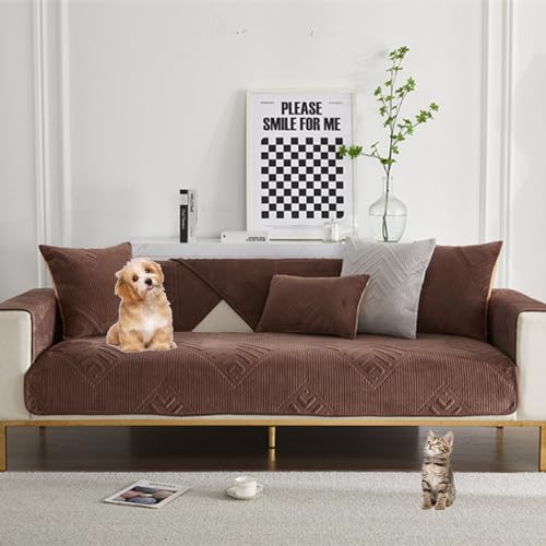 Housse de canapé modulaire élégante marron tissu extensible de qualité