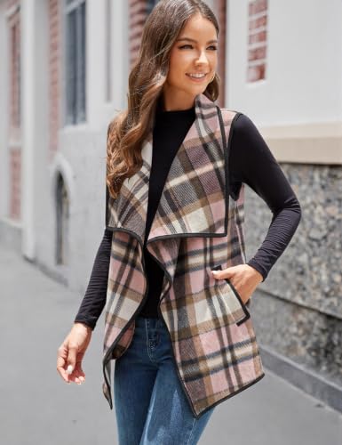 Image of YACUN Women Plaid Vest Lapel Open Front Sleeveless Cardigan