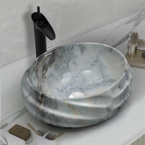 Image of Plantex Ceramic Wash Basin for Bathroom /Table Top Ceramic Basin /Washbasin for Hotel /Restaurant (Marble Finish - 18 x 15 x 7 inch)