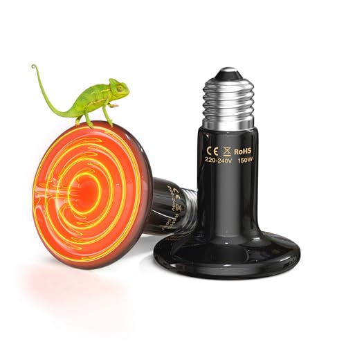 TobeBright 150W Terrario Reptil Lámpara de Calor Bombilla,Sin Luz,Emisor de Calor de Cerámica,E27 Lámpara de Calor Bombilla para Reptil,Pollito,Tortuga,Dragón Barbudo,Lagarto-2Pack