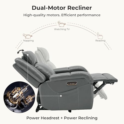 Image of SITJOY Pet Friendly Leather Power Recliner Chair, Zero Wall Hugger RV Recliners with Power Headrest, Charging Ports, Side Pockets, Down-Filled, Scratch Resistant Waterproof Faux Leather in Gray