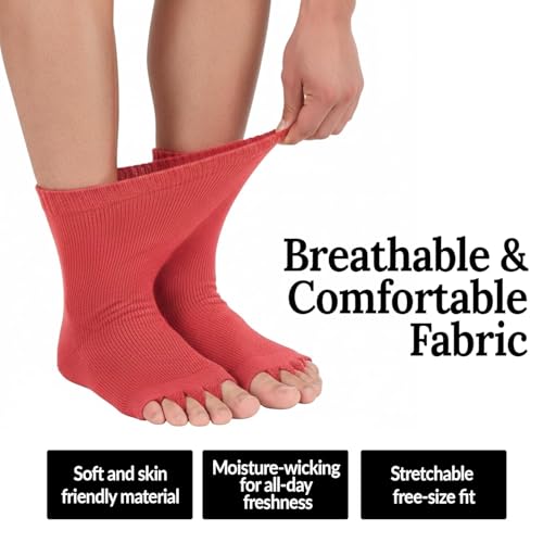 Image of Foot Alignment Orthopedic Cotton Socks for Men & Women | Five Toe Separator | Foot Pain Relief | Bunion Corrector | Plantar Fasciitis Support | Free Size | DarkGray-Maroon |2 Pair | UK8-11