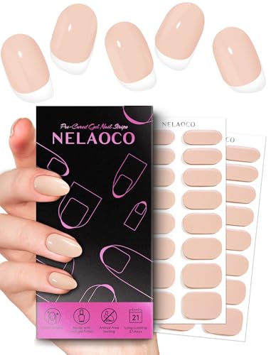 Nelaoco Nail Polish Strips – 32PCS UV Free Salon Quality Wraps, Long Lasting Gel Nail Stickers for Women (Pearlescent Dawn)