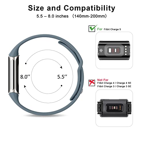 Image of Tobfit Silicone Strap for Fitbit Charge 6 / Fitbit Charge 5 Fitness Tracker, Soft Adjustable Replacement Band with Hidden Buckle, Sport Wristband for Men Women