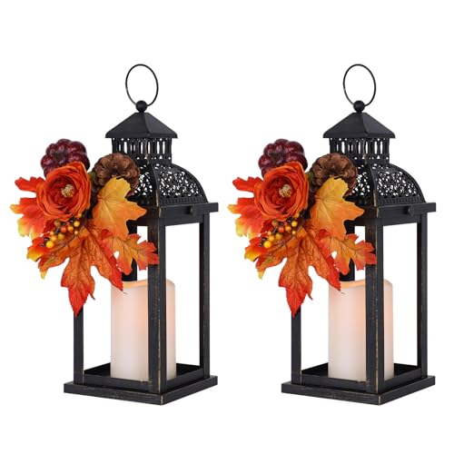 NEEDOMO Fall Decorations for Home, 2 Pcs 15'' Fall Lantern Indoor...