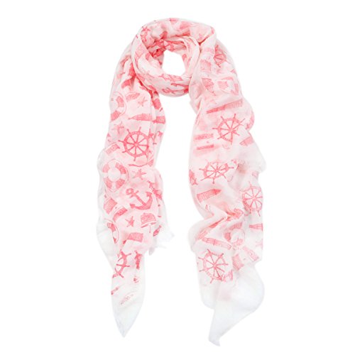TrendsBlue Elegant Anchor & Rudder Print Frayed End Scarf Wrap2