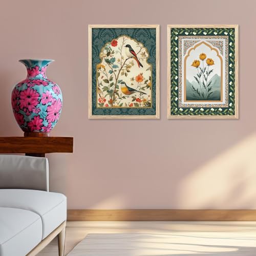 Image of Kotart Indian Art Traditional Floral Paintings for Living Room | Framed Wall Painting for Home Room Bedroom Office Wall Decor | Paintings For Home Decoration| Wall Poster With frames | Painting for Wall Decoration (Art 5, (19x25 inch ), Framed)