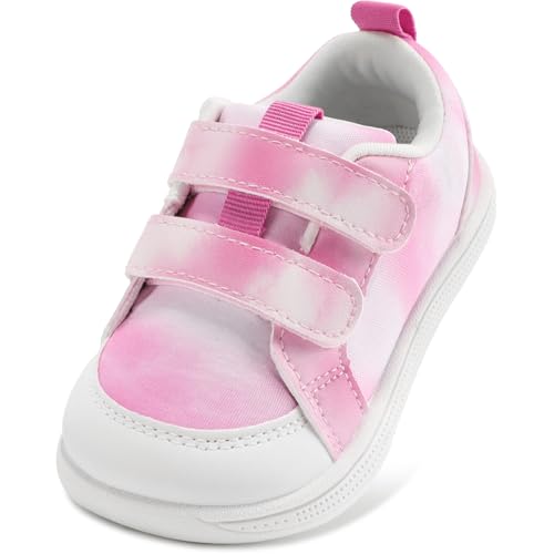 STQ KIDS Wide Toe Box Toddler Barefoot Shoes Girls Sneakers Lightweight Kid Tennis Shoes Non-Slip Zero Drop First Walking Shoe for School Sports Tie-Dye Pink Toddler Size 6