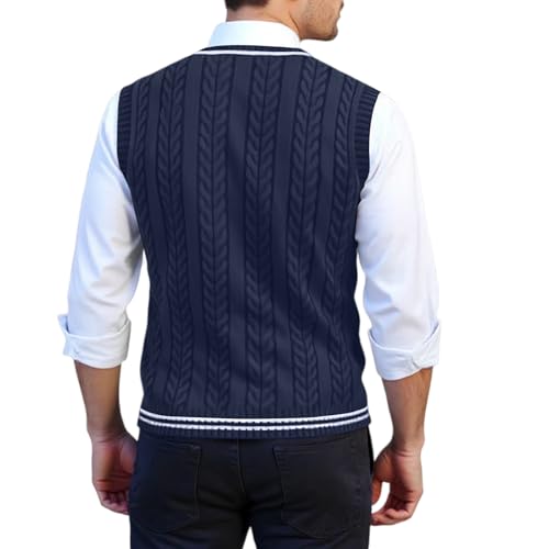 Sweater Vest Men Slim Fit Sleeveless V Neck Striped Cable Knit Sweater Business Casual Pullover Sweaters Fall Tops3