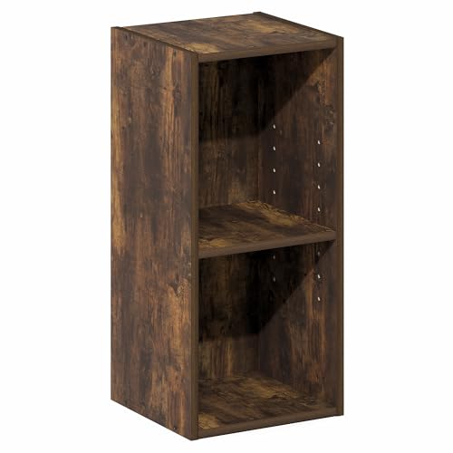 Image of Furinno Fulda Book Shelf, 2-Tier Narrow Bookshelf, Bookcase with 10-in Width Storage Shelf, 9.3 x 9.8 x 21.2, for Living Room, Bedroom, Home Office, Amber Pine