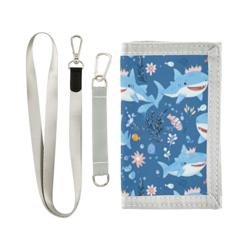 Wusikd Sharks Little Crown Kids Wallet for Boys Girls Cute Toddler Trifold Wallet Novelty Wallet for Teens Women Men