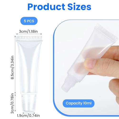 Andibro Leere Tuben Lip Gloss Tubes,5 Stück Transparent Leere Nachfüllbare Kunststoff Weiche Verpackung Tubes Flasche Mini Kosmetische Behälter für Kosmetik Make up Reise Toilettenartikel