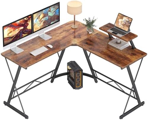 Mr IRONSTONE L Shaped Computer Desk: Corner Desk, Home Office Desk, Gaming Writing Workstation with Large Monitor Stand, Easy to Assemble (Rustic Brown,51 Inch)