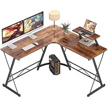 Mr IRONSTONE L Shaped Computer Desk Corner Desk, Home Office Desk, Gaming Writing Workstation with Large Monitor Stand, Easy to Assemble Rustic Brown,51 Inch