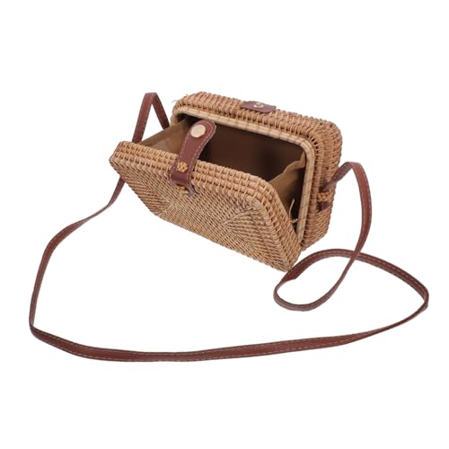 Sac rotin tissé main carré pour femme avec bandoulière