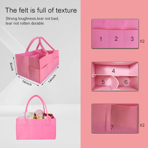 Image of Baby Diaper Caddy is a versatile baby basket designed for nursery storage, car organization, and as a thoughtful gift for baby showers. Perfect for storing diapers and baby wipes. (Pink)
