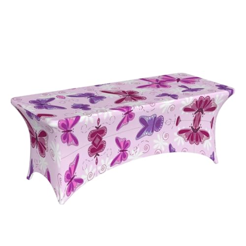 Nappe imprimée papillon rose chic avec housses de table 1.8m