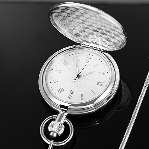 Alwesam Silver Mechanical Pocket Watch Flower Pattern Copper Shell Hand Wind Mechanical Pocket Watch Mens Watches Birthdays Father’s Day Gifts For Dad #TOP4