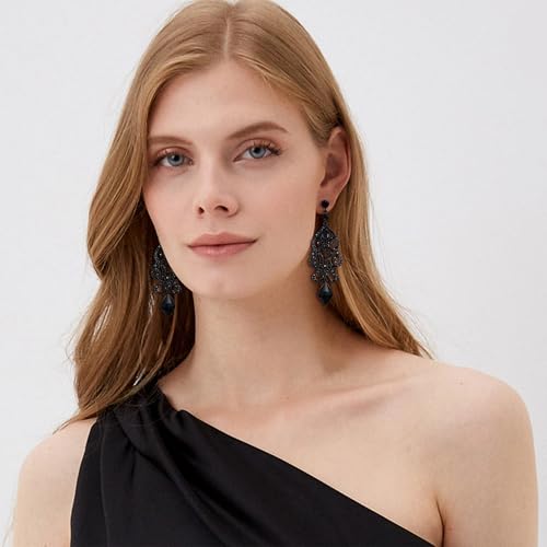 Flyonce Rhinestone Crystal Wedding Art Deco Floral Chandelier Dangle Earrings for Women4