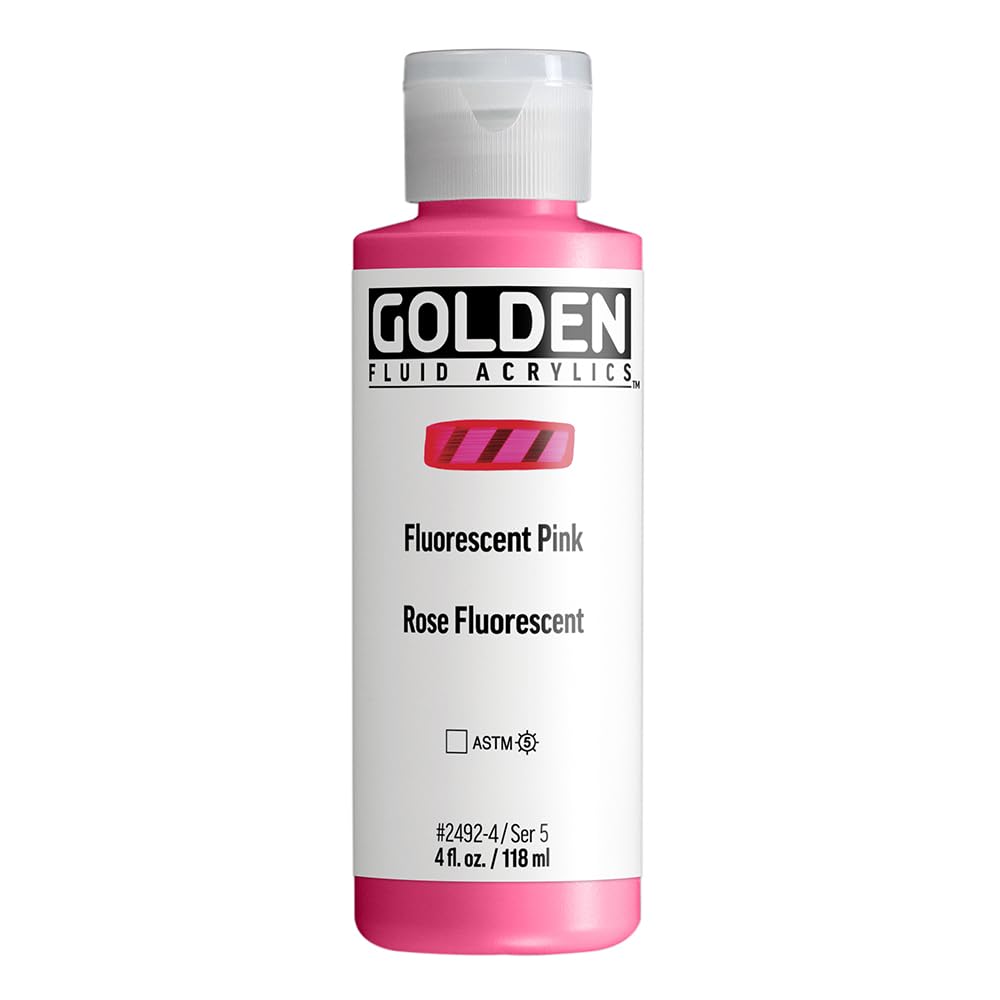 Golden Fluorescent Pink Fluid Acrylics, 118 Ml Bottle, Professional Acrylic Paint, Transparent