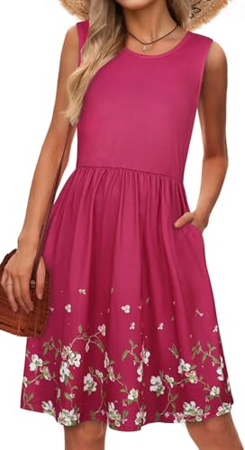 Image of elescat Summer Dresses for Women Casual Sleeveless Tshirt Beach Flowy Tank Sundresses with Pockets