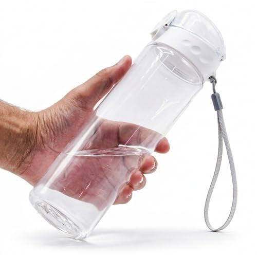 GearTek Clear Plastic Water Bottle | 700ml No Markings Sports Water Bottle | Leak Proof Re-Usable Flip Top Plastic Drinks Bottles for Exams Outdoors Gym Cycling and Schools (Clear-NoStraw700ml)