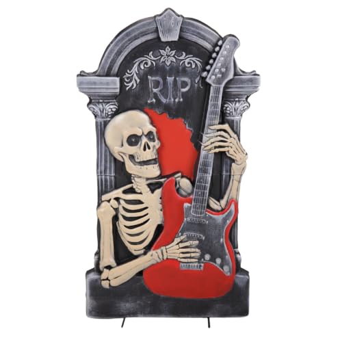 Haunted Hill Farm 3-Ft. Tombstone Skeleton with Guitar Animatronic