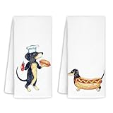 Jvpke Funny Dachshund Kitchen Towels Set of 2 - Dachshund Dish Towels for Kitchen, Dachshund Dog Hand Towels for Bathroom, Dachshund Gifts for Women Men Dachshund Lovers, 16x24