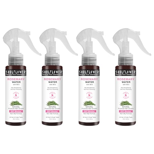 Image of Soulflower Rosemary Water Hair Spray Pack of 4 (100 ml Each) | Niacinamide & Mint Mist | Anti-Hair-Fall, Regrowth & Frizz Control | Cooling Scalp Refresh | Heat Protectant | All Hair Types