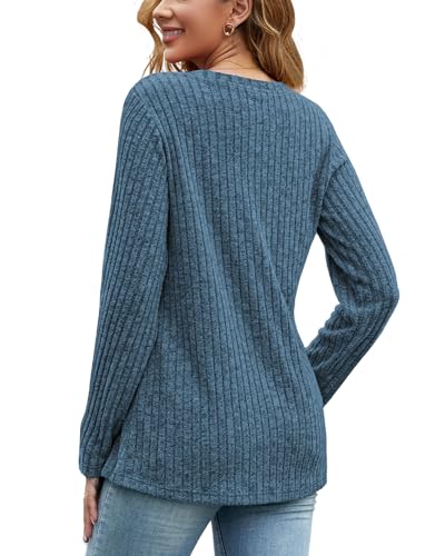 Image of JomeDesign Womens Sweaters Long Sleeve Shirts V Neck Sweatshirt Loose Casual Tunic Tops