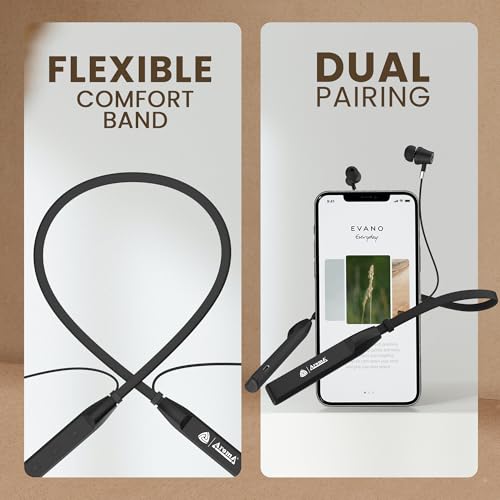 Image of AROMA NB119 Brio Neckband Bluetooth | Upto 60 Hours Playtime, Fast Charging, Dual Pairing, Heavy Bass